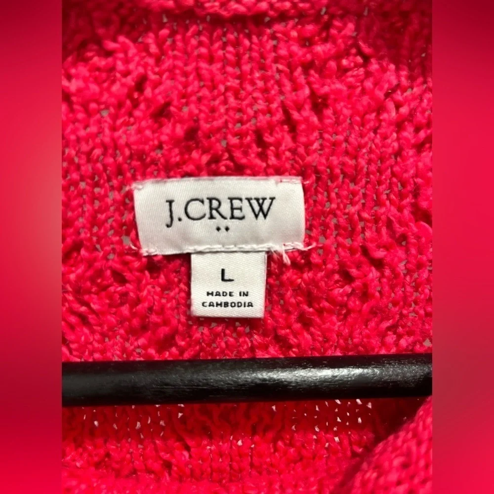 J. Crew Vibrant Magenta mock neck cable knit sweater size Large